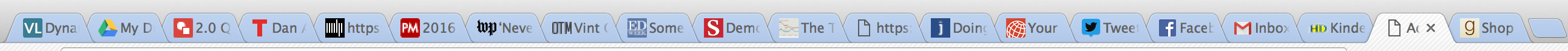 An Image of 20 open tabs on my web browser